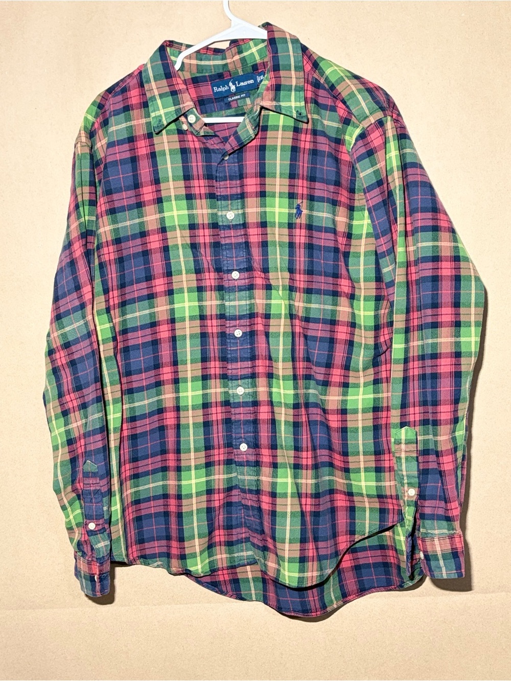 Ralph Lauren Classic Fit Green, Navy & Pink Plaid Button-Down Shirt